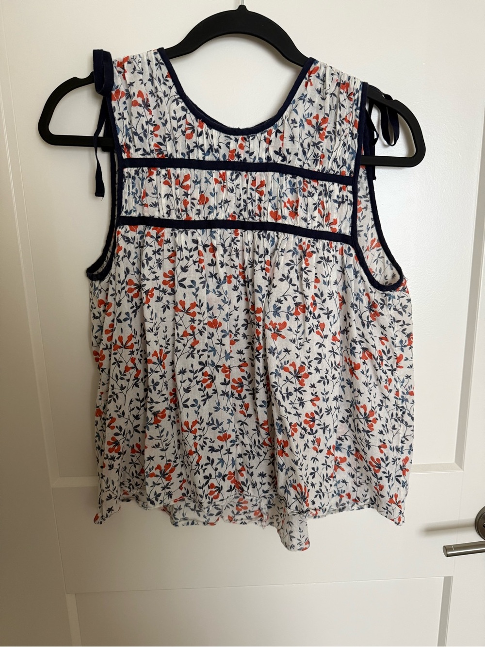 Aerie Women’s Floral Tie-Shoulder Tank Top - White with Orange & Navy